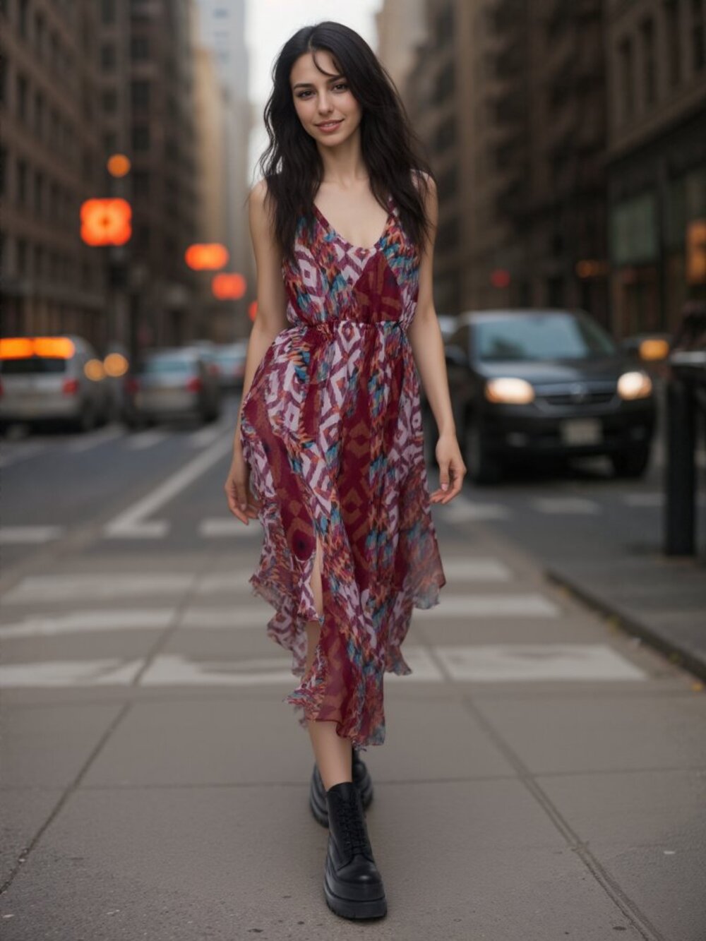 Otis & MacLain High-Low Geometric Bohemian Style Maxi Dress